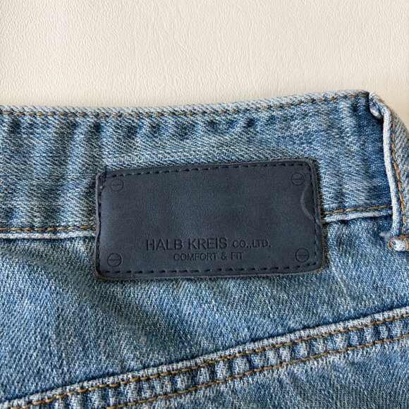 Halb Kreis Jean Mens Small 28x24 Blue Distressed 100% Cotton Made in Korea - Picture 11 of 12